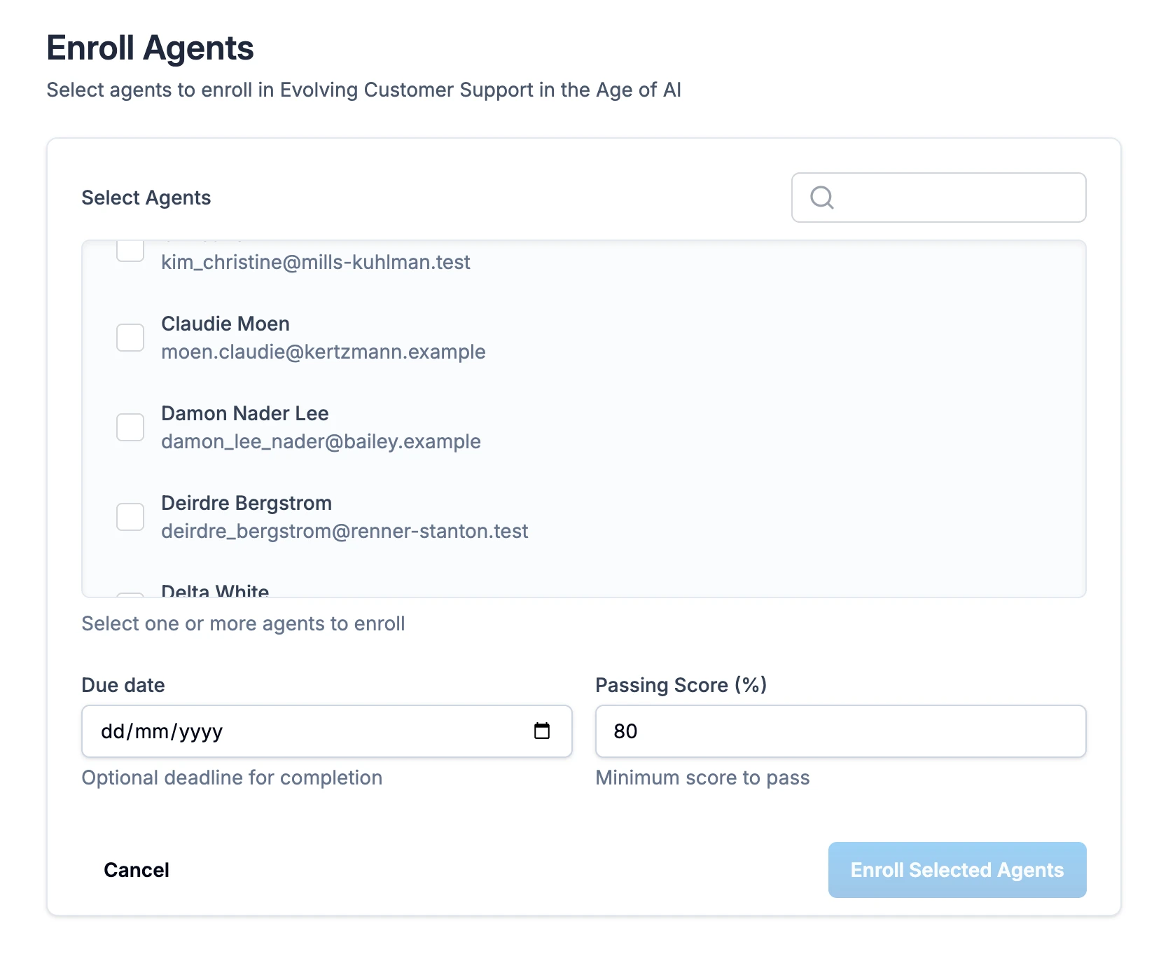 Auto-assign training to agents