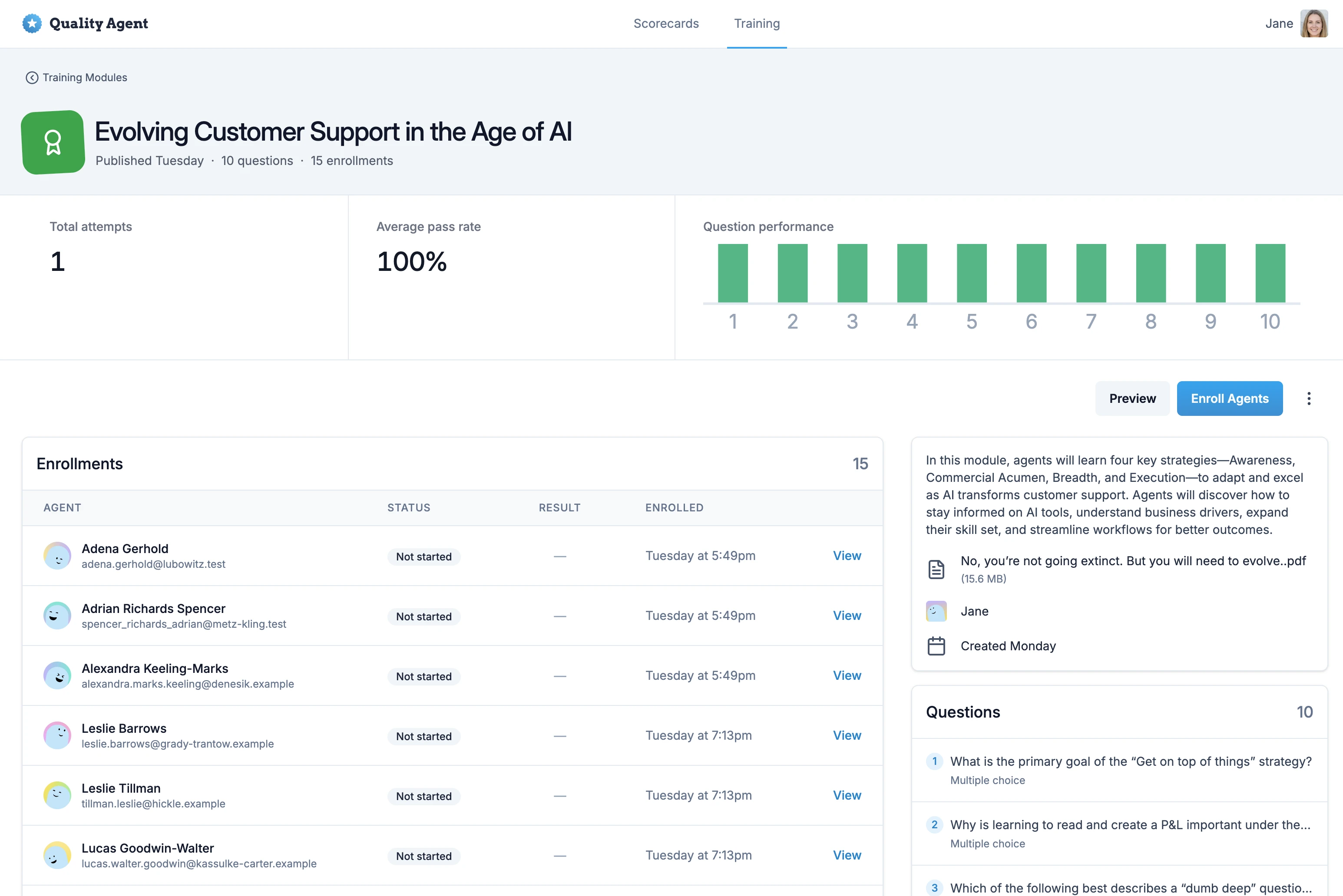 Training progress and improvement dashboard